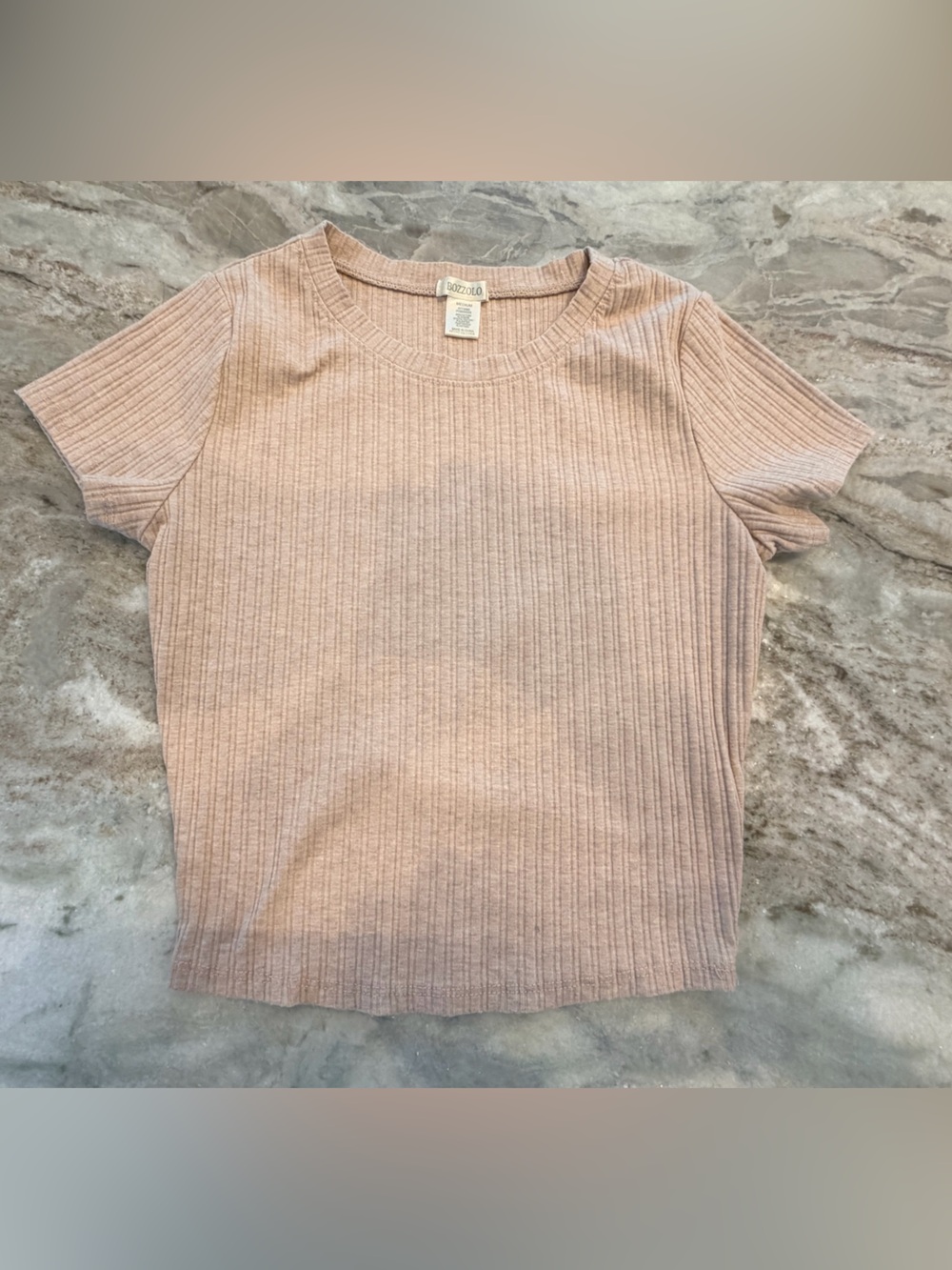 Bozzolo Medium Blush Pink Ribbed Fitted Baby Tee Stretch Short Sleeve Top